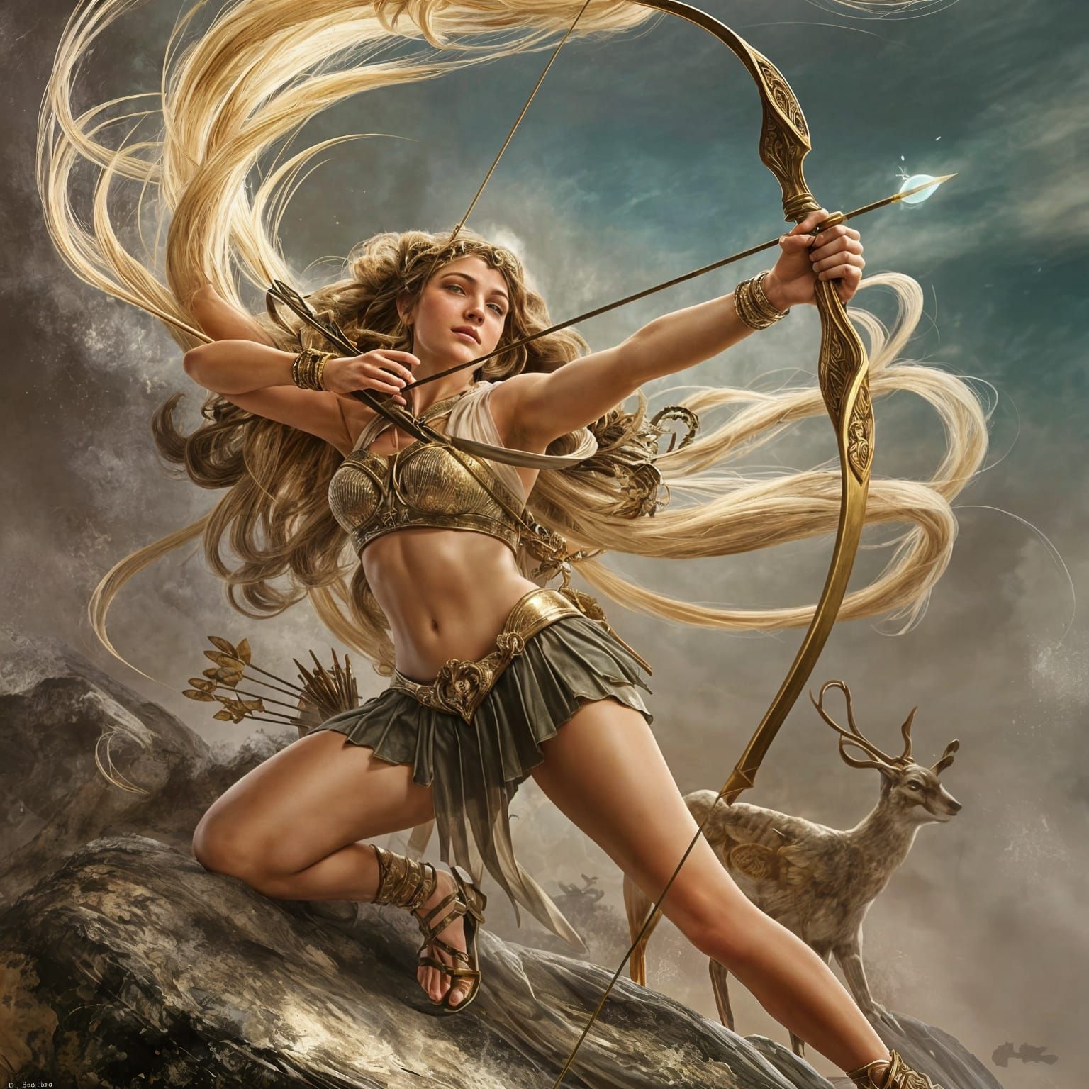 Goddess Diana: Epic Archer in Baroque Art Nouveau Style
