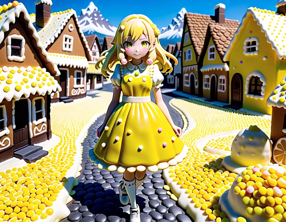 Candy Girl in Gingerbread Village: Humorous Anime Art
