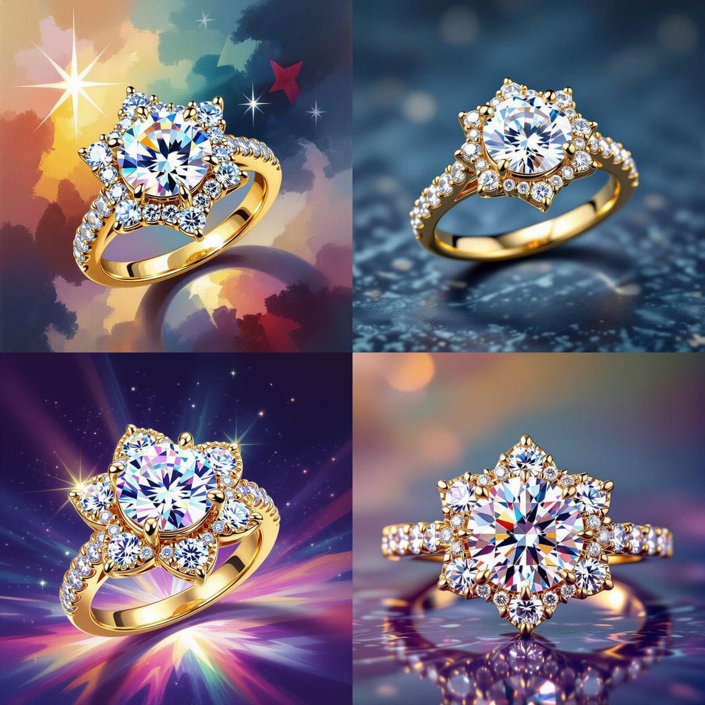 Vintage Star Ring: 4ct Moissanite Halo in Yellow Gold