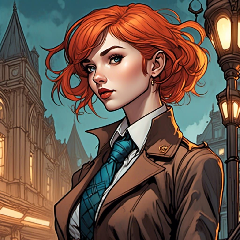 Fantasy Girl in London, Photorealistic Comic Style