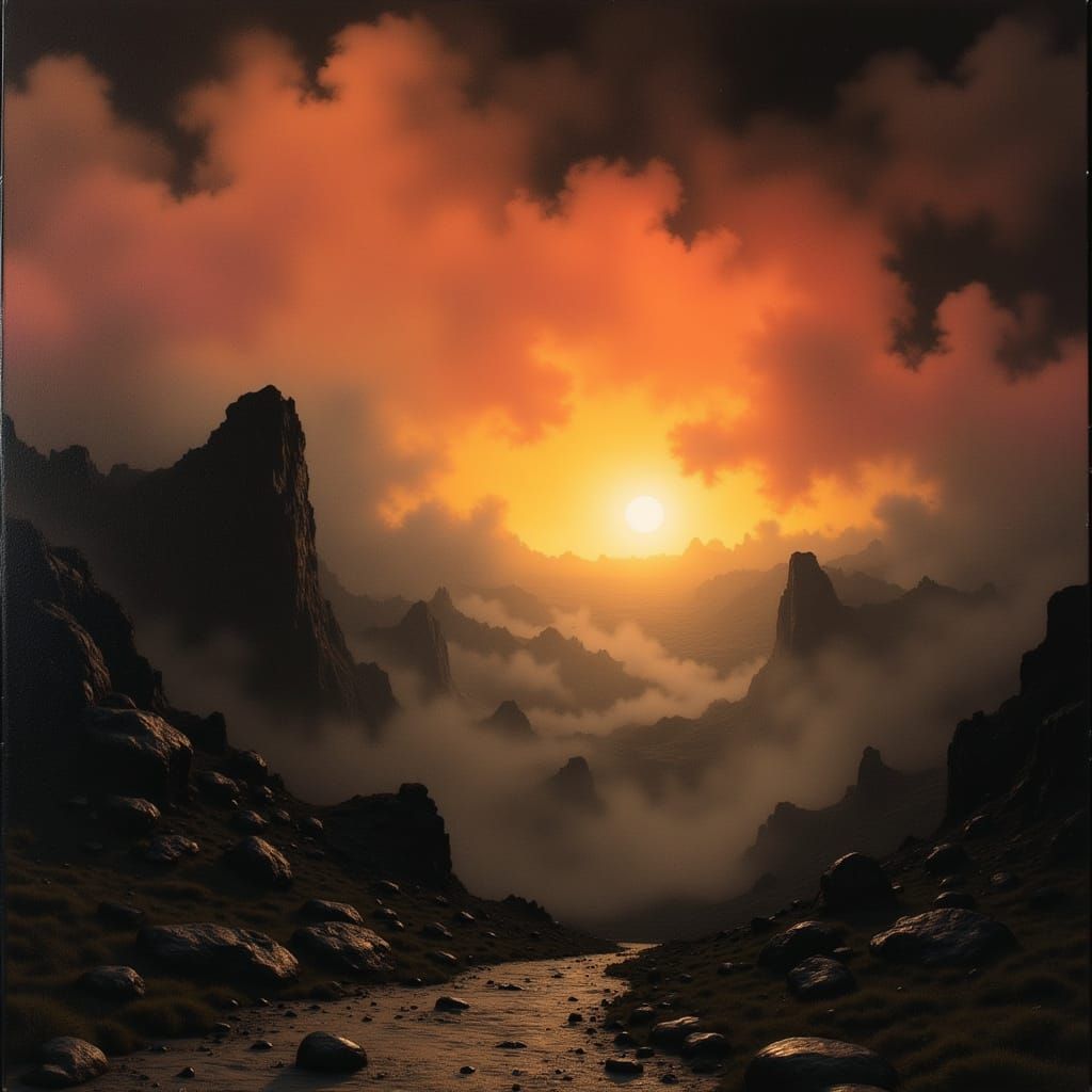 Golden Twilight Among the Darkened Peaks