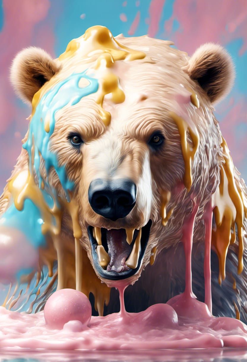 Hyperrealistic Ice Cream Grizzly Bear in Pastel Colors