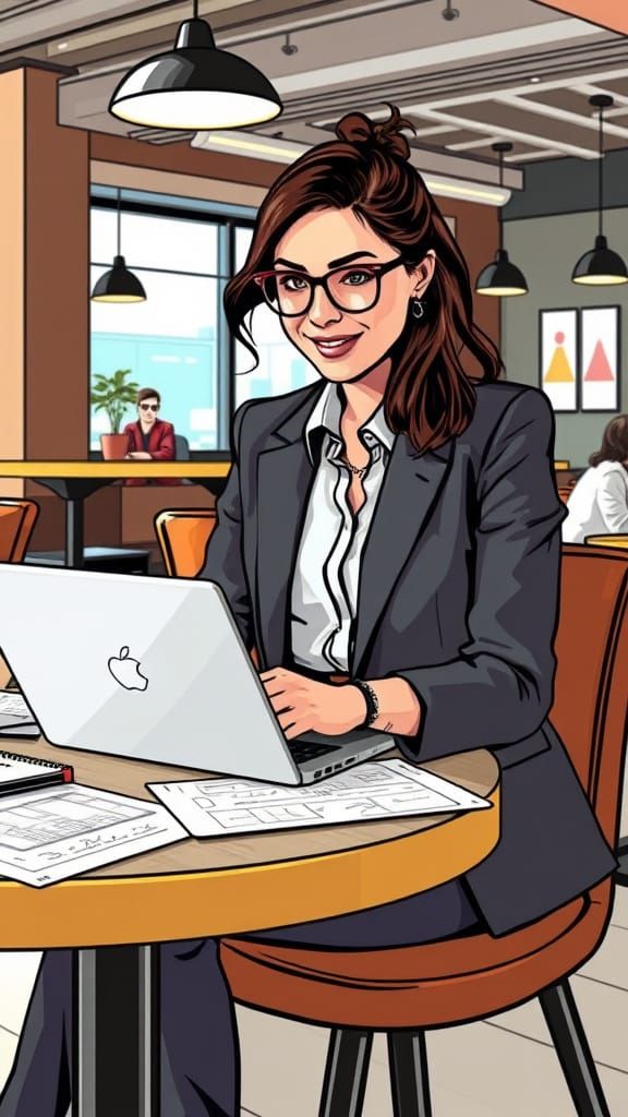 Trendy Freelancer at Coffee Shop, Digital Art