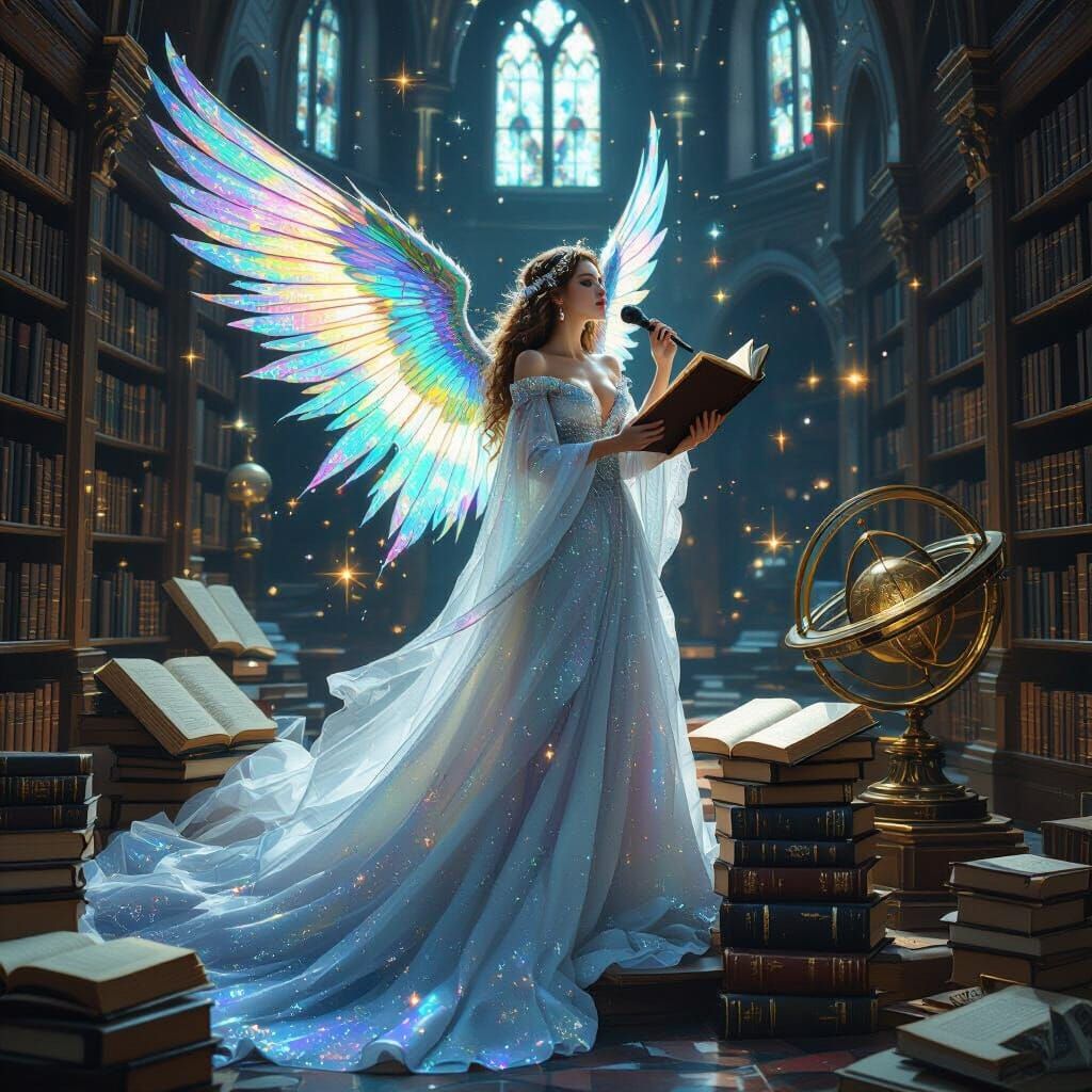 Celestial Songstress Singing in Gothic Cathedral