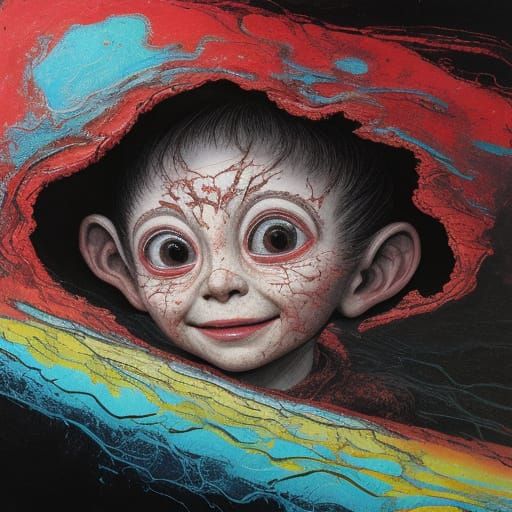 Creepy Alien Child Drawing in Surrealist Style