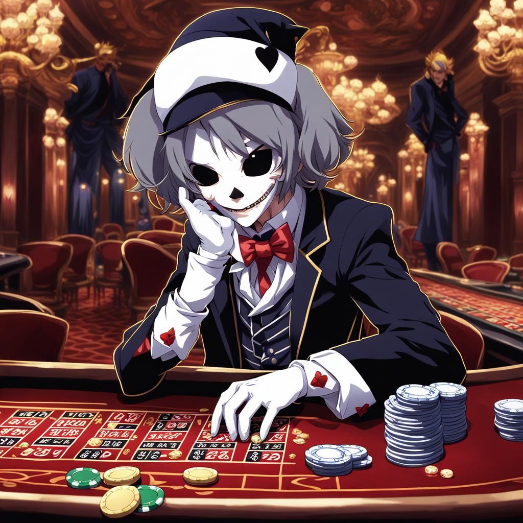 Anime Style Casino Dealer with Jester Mask