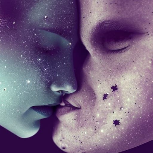Alien Lovers Under the Stars: Hyperrealistic Digital Illustr...