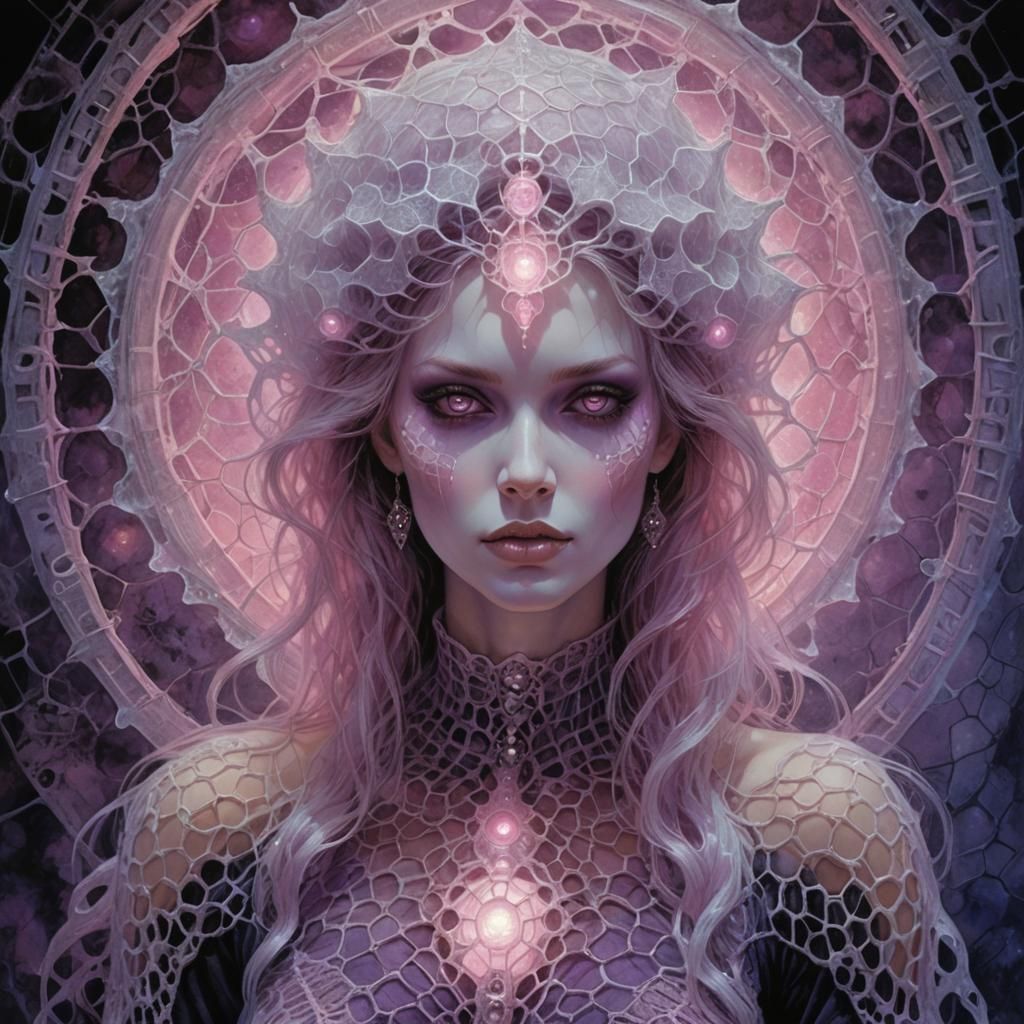 Bioluminescent Ice Queen with Crochet Lattice Face