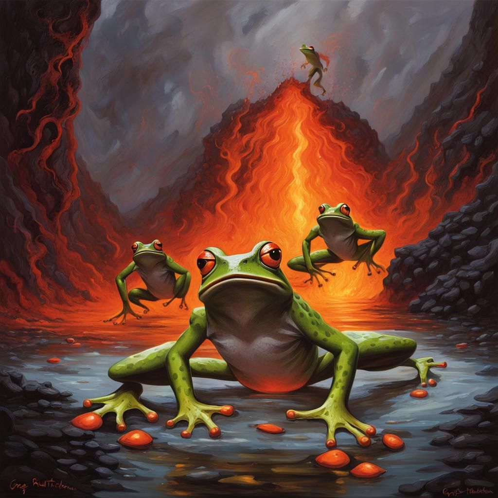Sinister Lava Pool Frogs, Fantasy Art