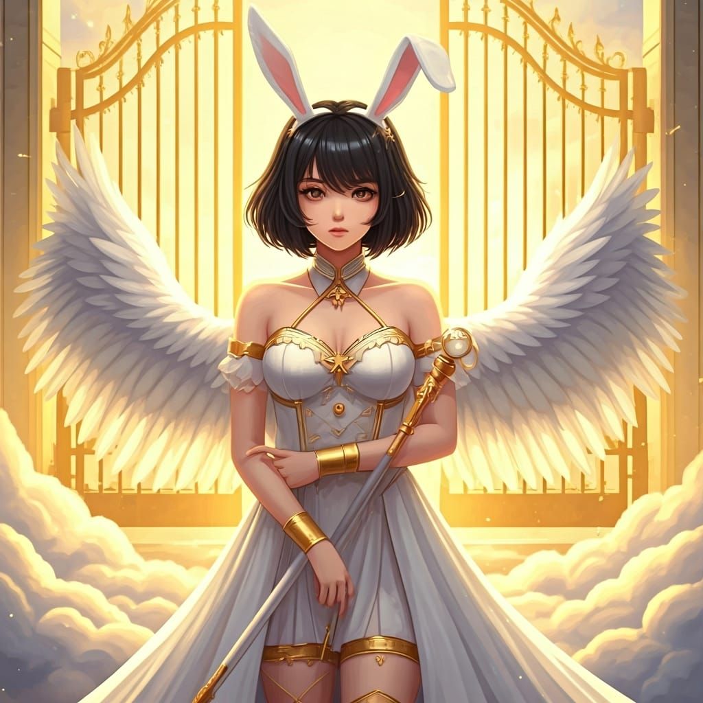 Anime Angel Girl at Heaven's Gate