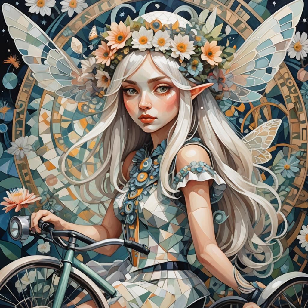 a large super cute girl (right-wing anatomy) on a tricycle, ...