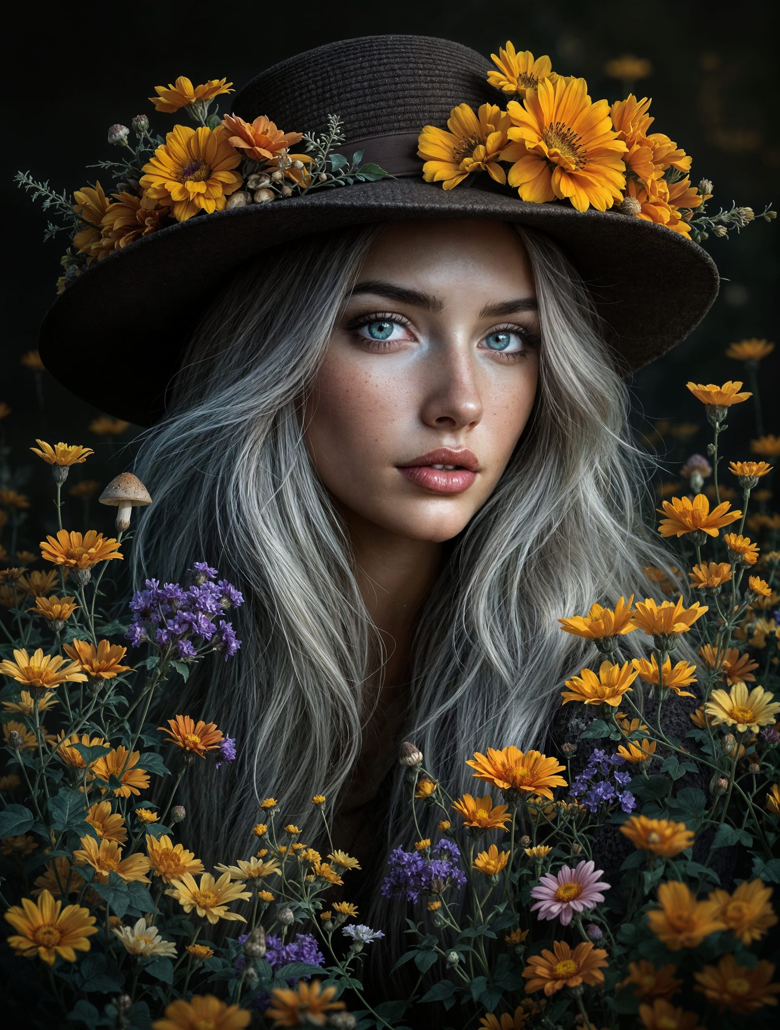 Hyperrealistic Starfall Portrait in Vibrant Wildflower Meado...