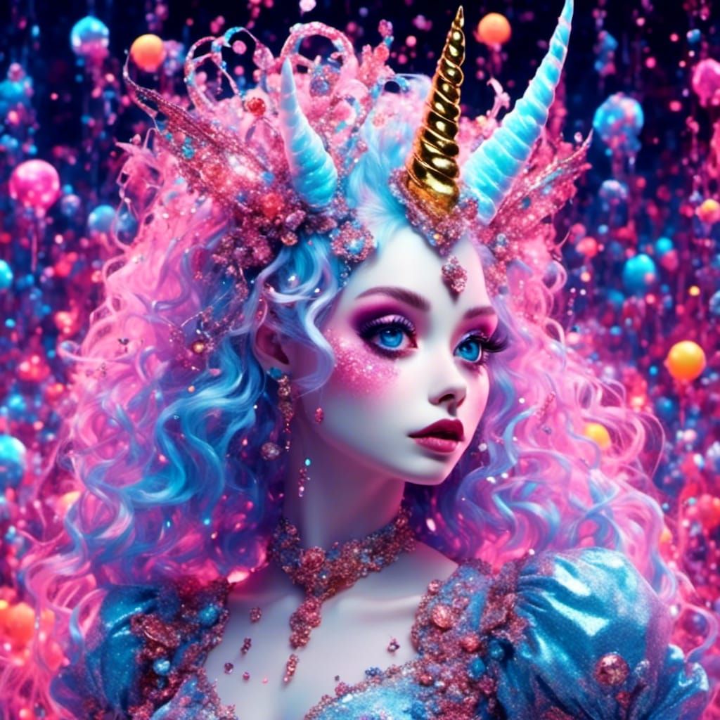 Creepy Cute Unicorn in Dreamcore Candyland