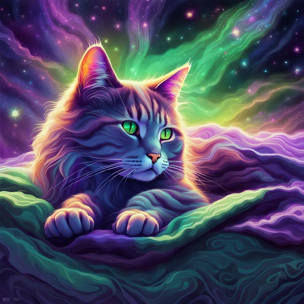 Cosmic Calico Cat on Astral Blanket