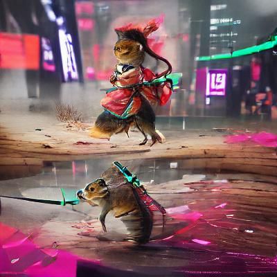 Cyberpunk Chipmunk Samurai Warrior Ready for Battle