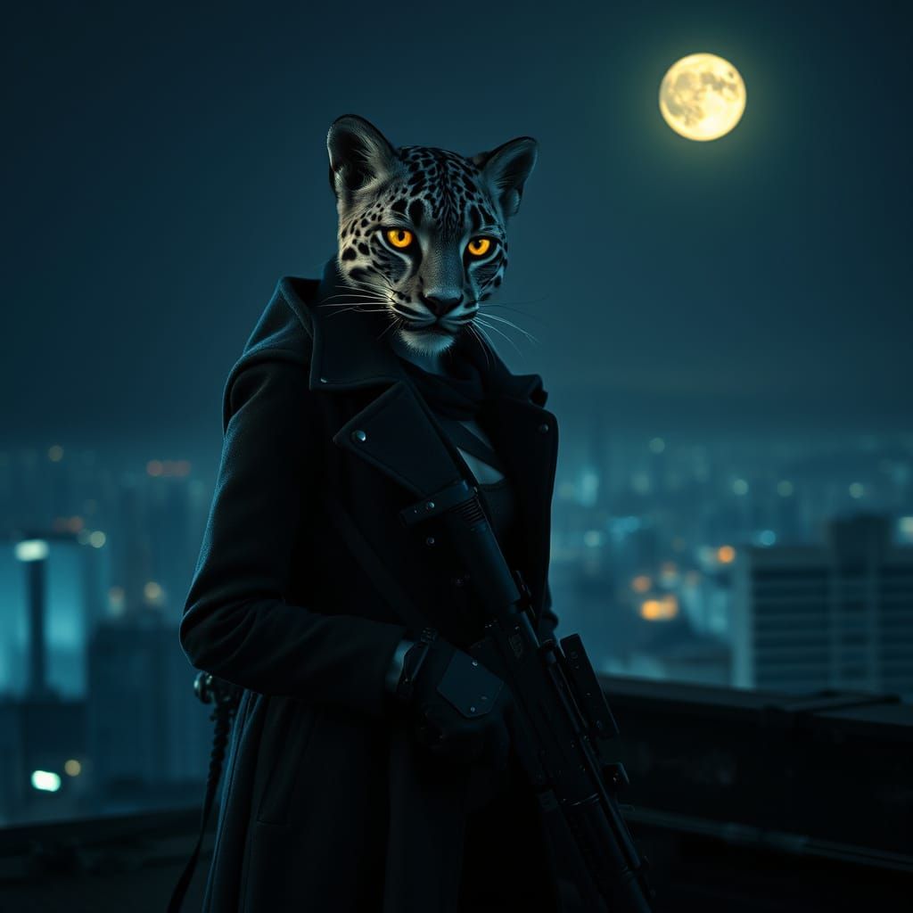 Snow Leopard Vampire Soldier in Rio, Cinematic Style