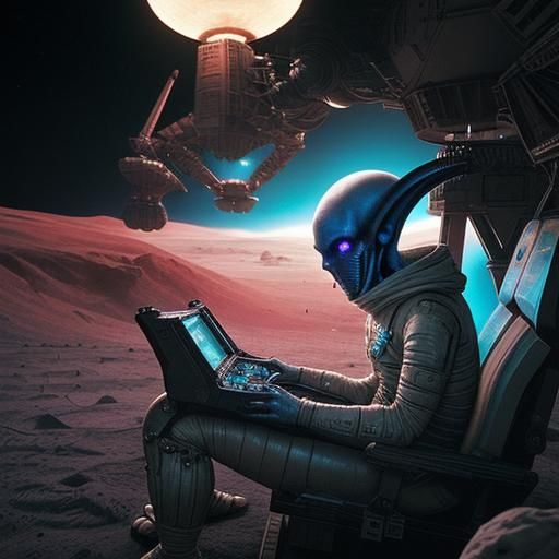 Alien Plays Arcade Game on the Moon