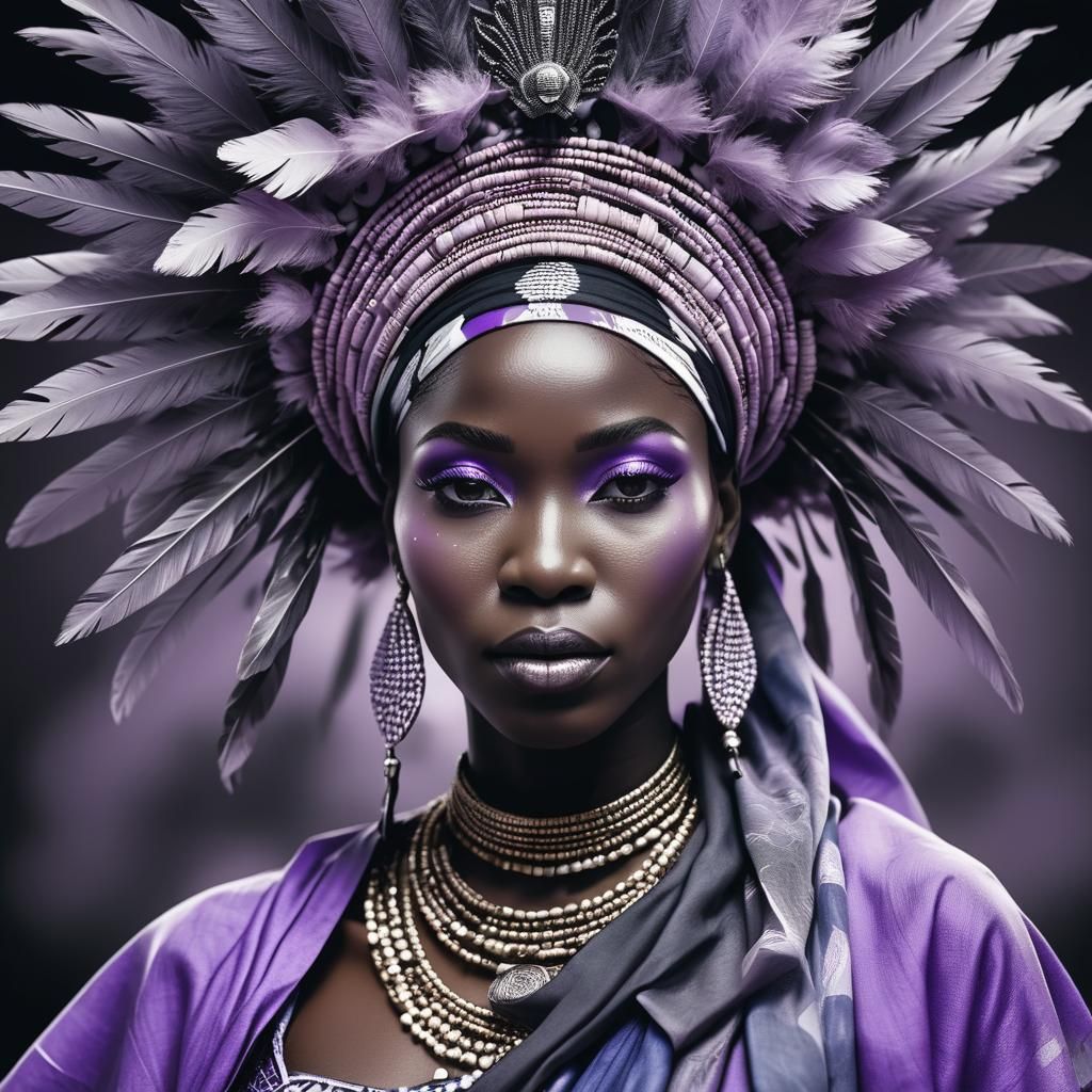 Nigerian Woman in Traditional Headdress, Duotone Portrait