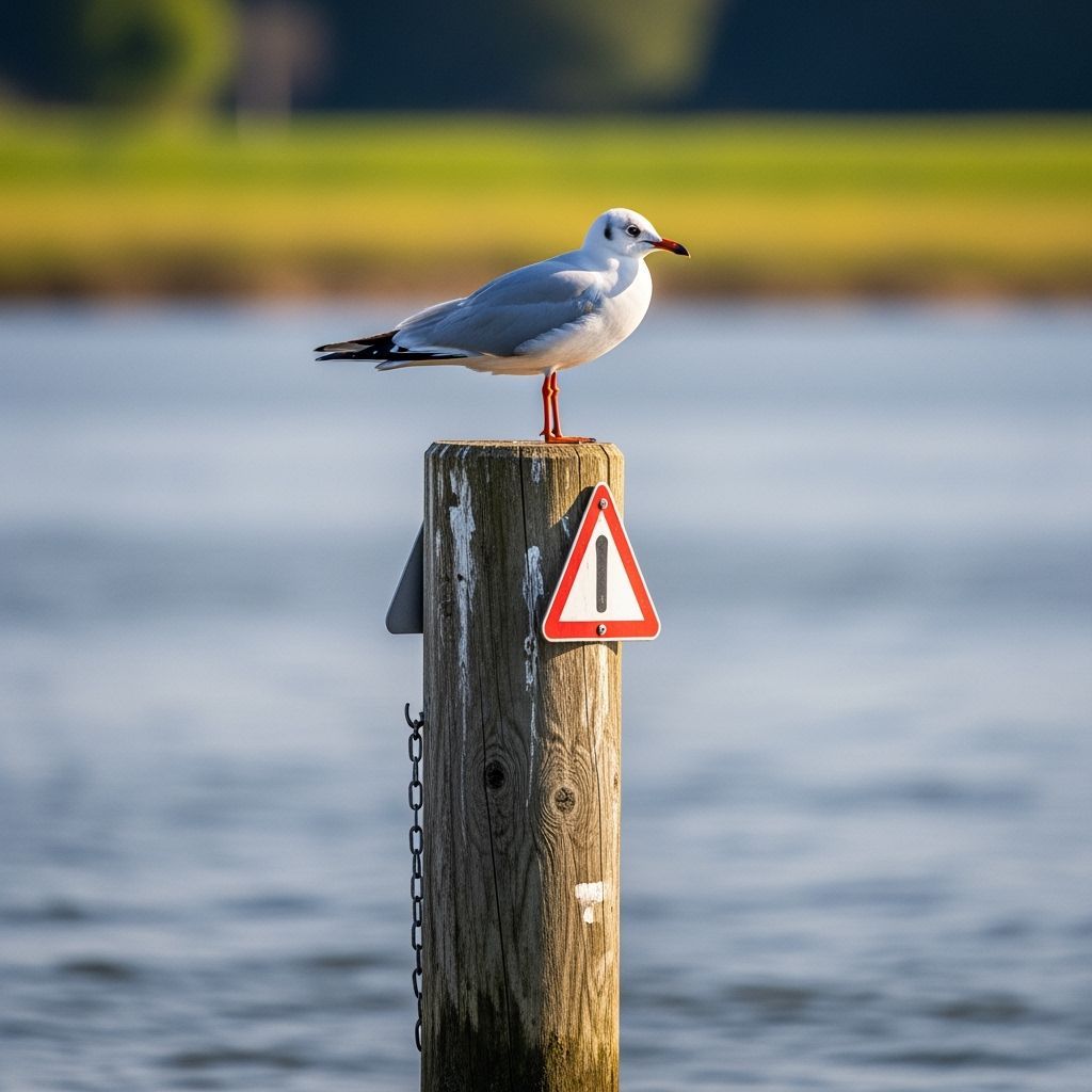 Hyperrealistic Seagull on Tropical River Channel Marker