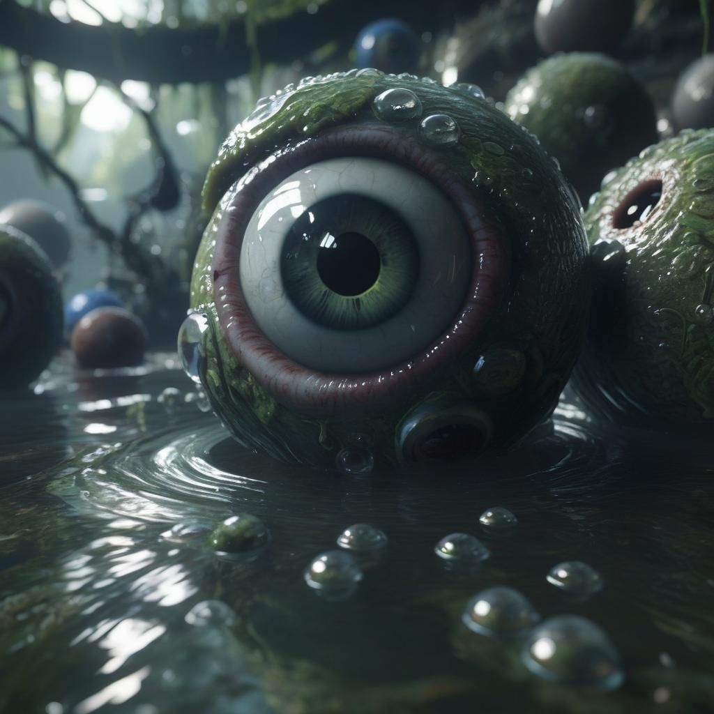 Surreal Eyeball Landscape with Ray Traced Water