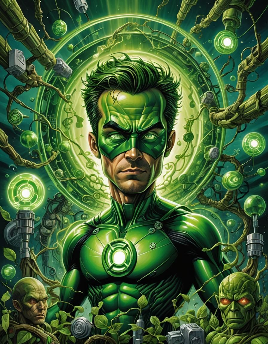 Green Lantern Surrounded by Energy, in Pop Surrealism