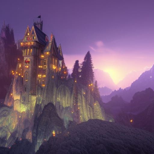 Night Castle in the Alps: Detailed Matte Painting