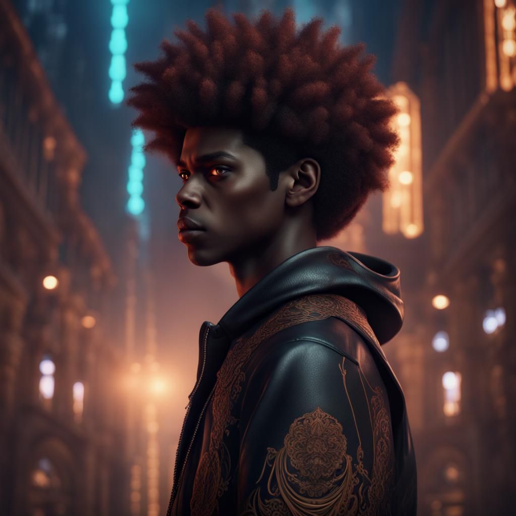Gothic Afro Teen: Detailed Fantasy Art