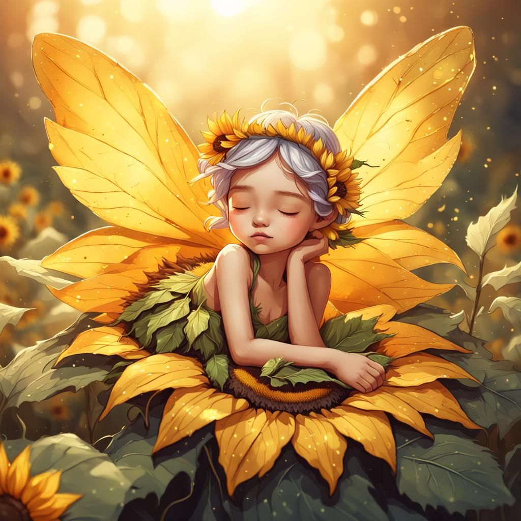 Cute Sunflower Fairy in Watercolor Illustration