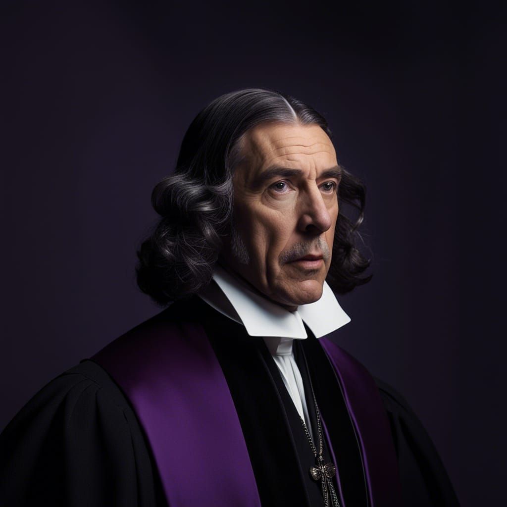 Emotional Portrait of Puritan Reverend in Cinematic Style