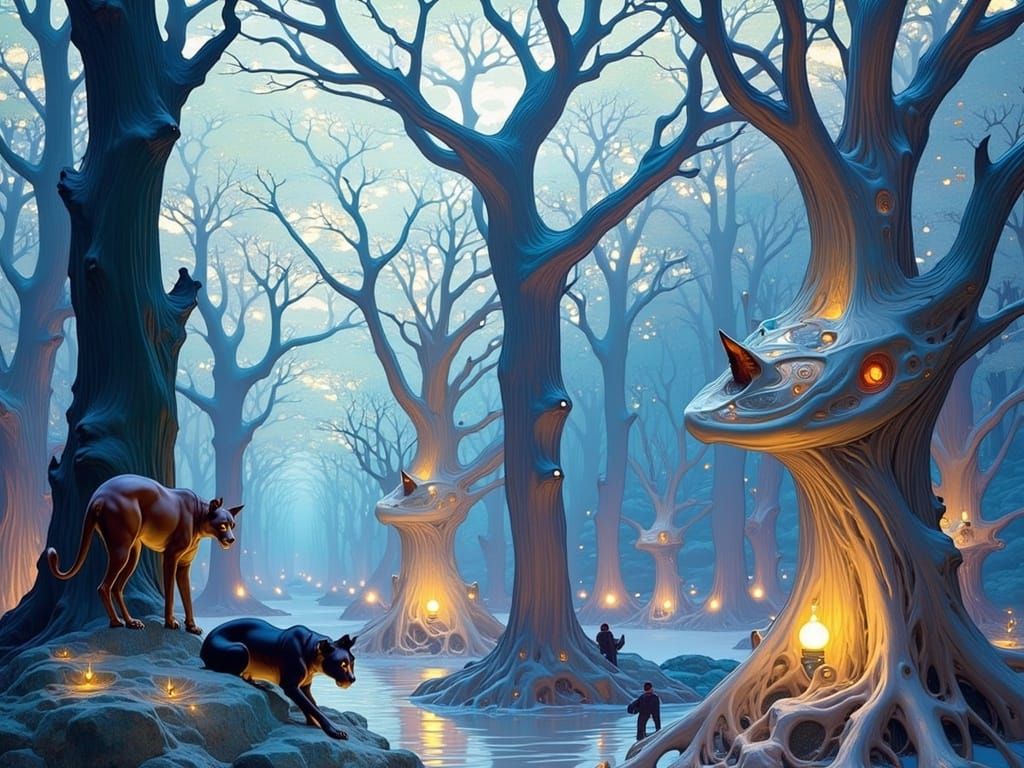 Surreal Landscape of a Futuristic Alien World in Art Nouveau...