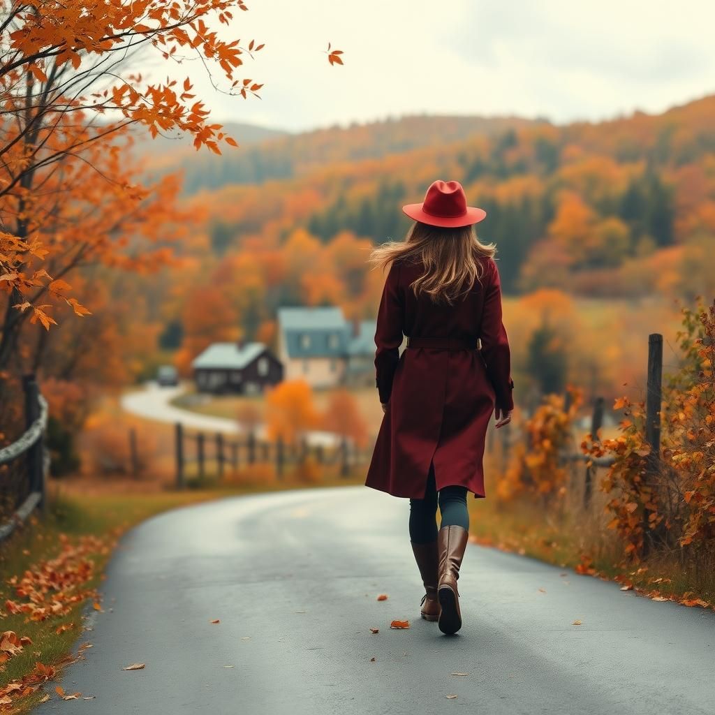 Autumn Serenity: Woman Walks Through Sleepy Hollow Farm