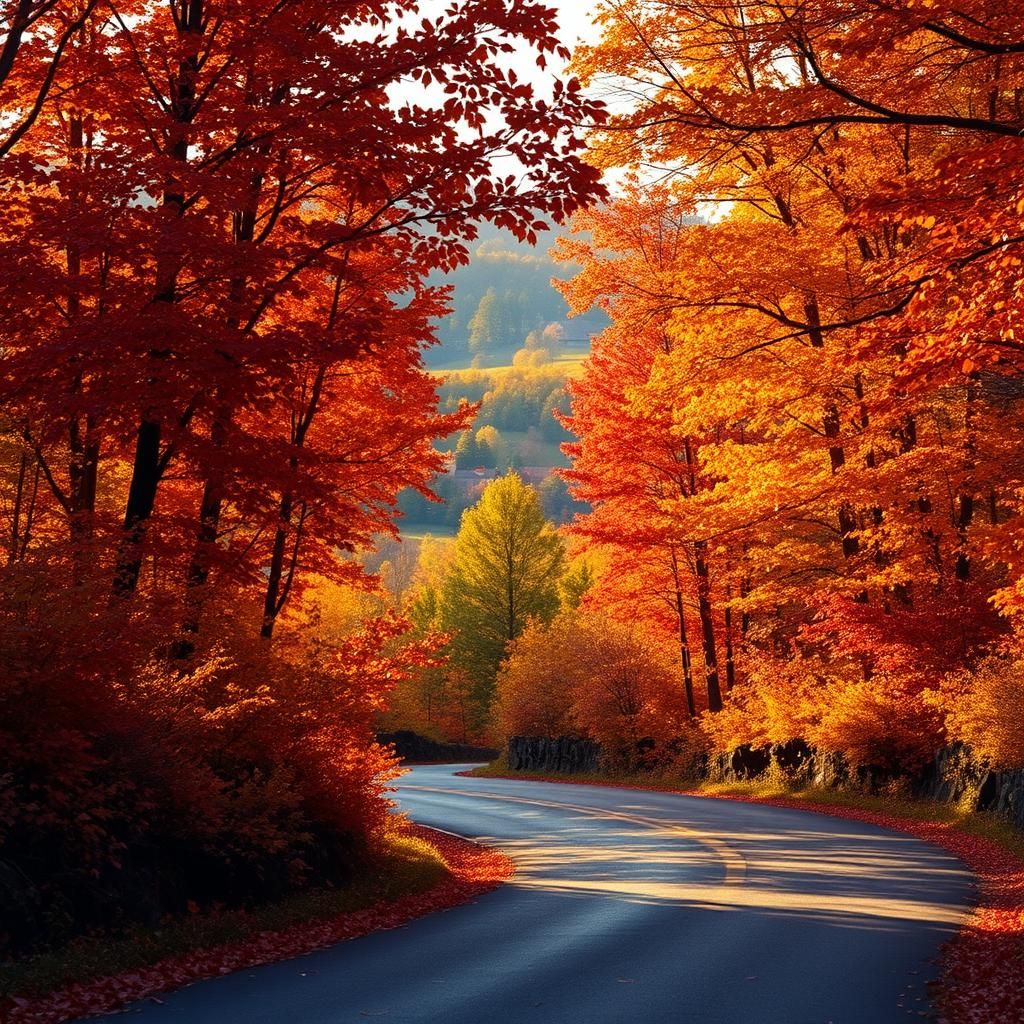 Autumn Road Through Vermont Countryside