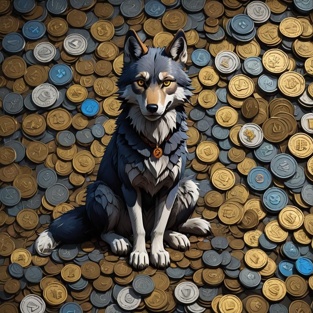Cartoon Wolf Lupin's Crypto Struggles: Fantasy Art