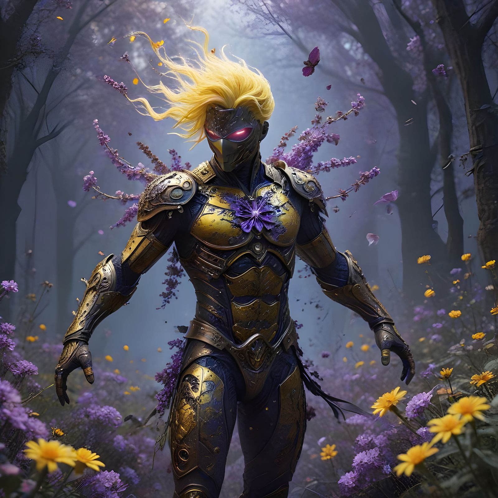 Steampunk Floral Ninja Warrior in Lavender Splendor