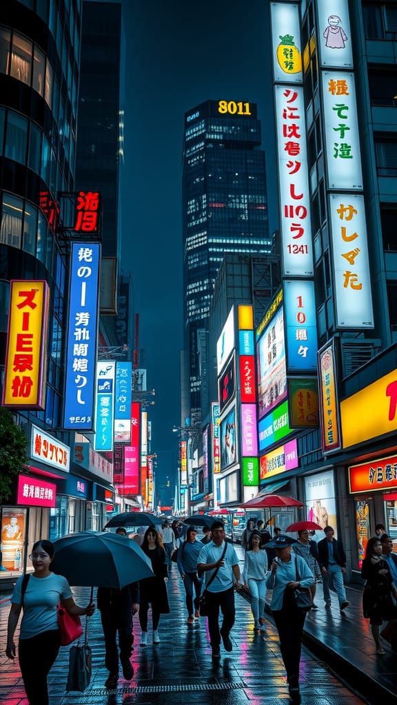 Tokyo Night Street Scene in Cyberpunk Style