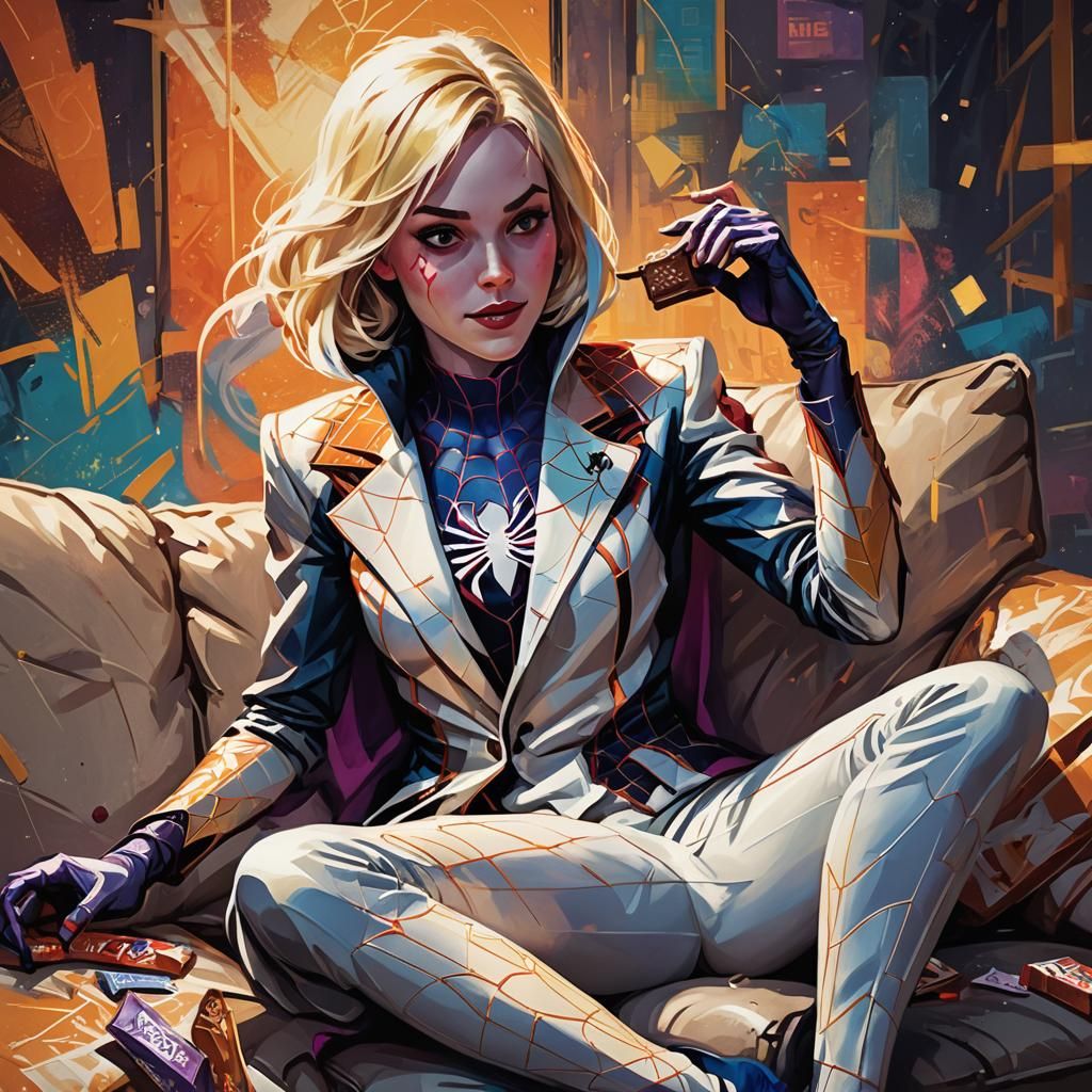 Spider Gwen Relaxes: An Oil Painting Concept