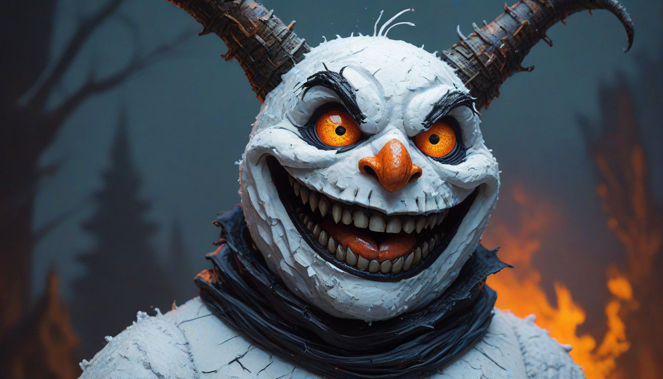 Ethereal Oil Painting of Ominous Snowman Demon