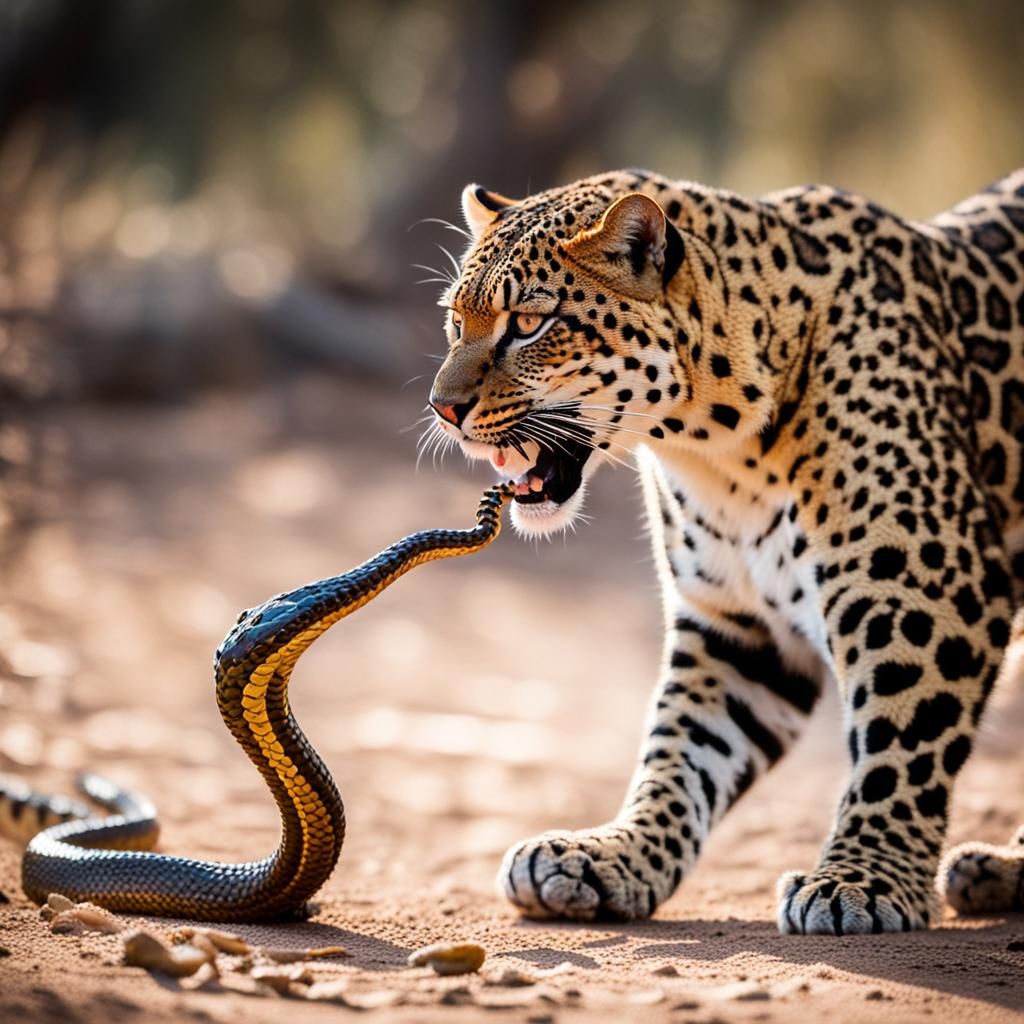 Leopard and Snake Fight: Natural Light Photography