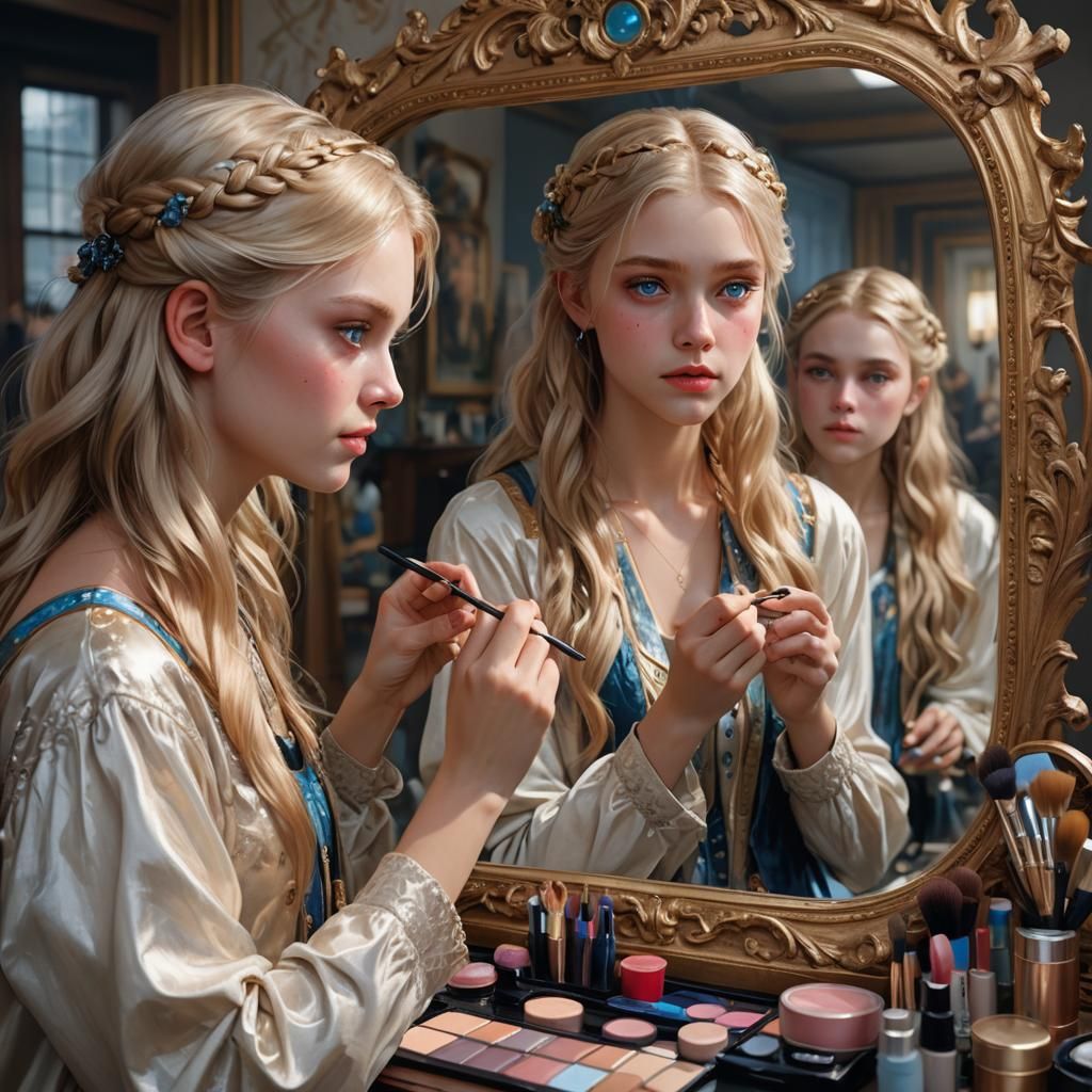 Blonde Female Makeup Tutorial, Hyperdetailed Portrait