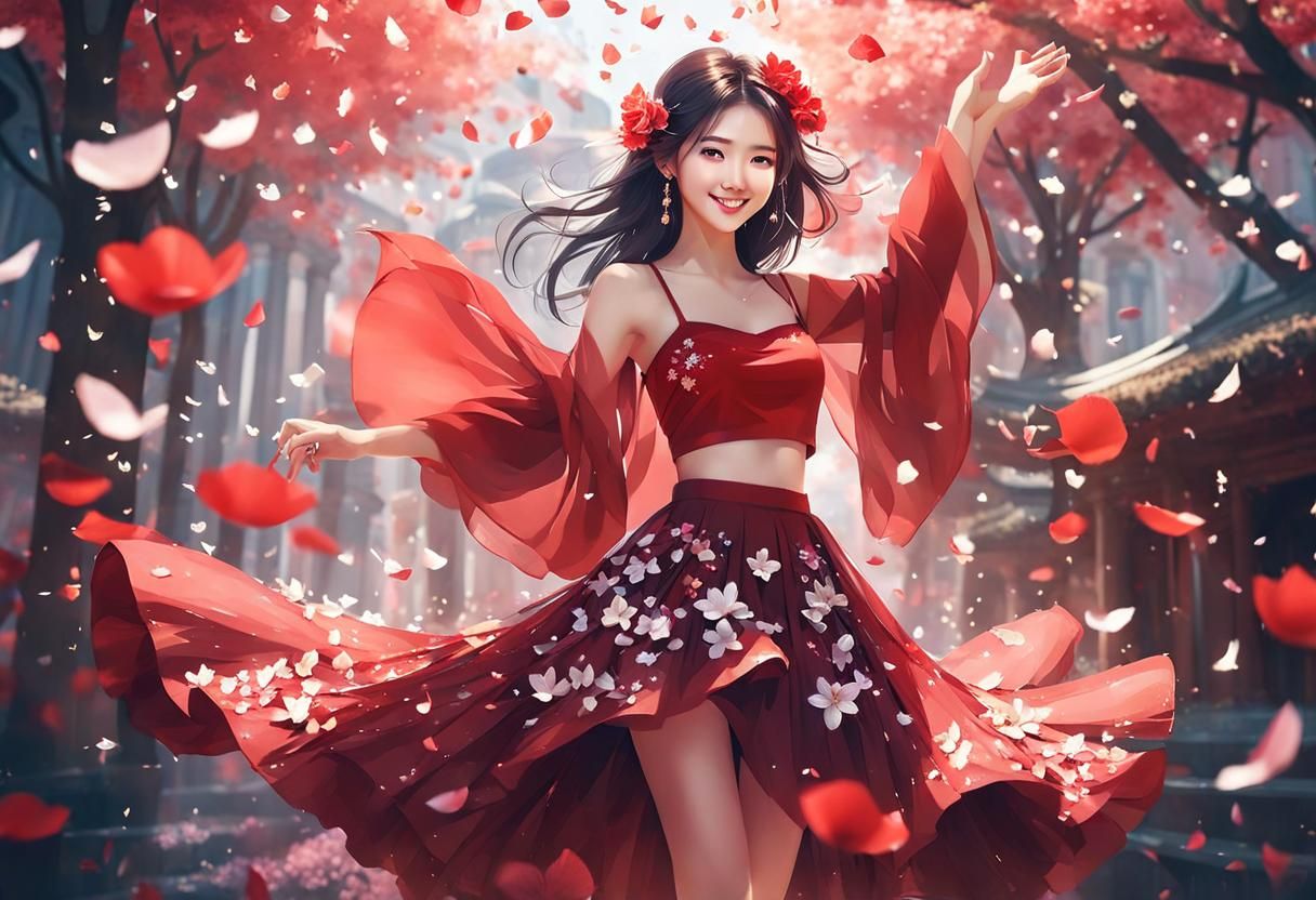 Cute Girl in Flower Skirt Digital Art