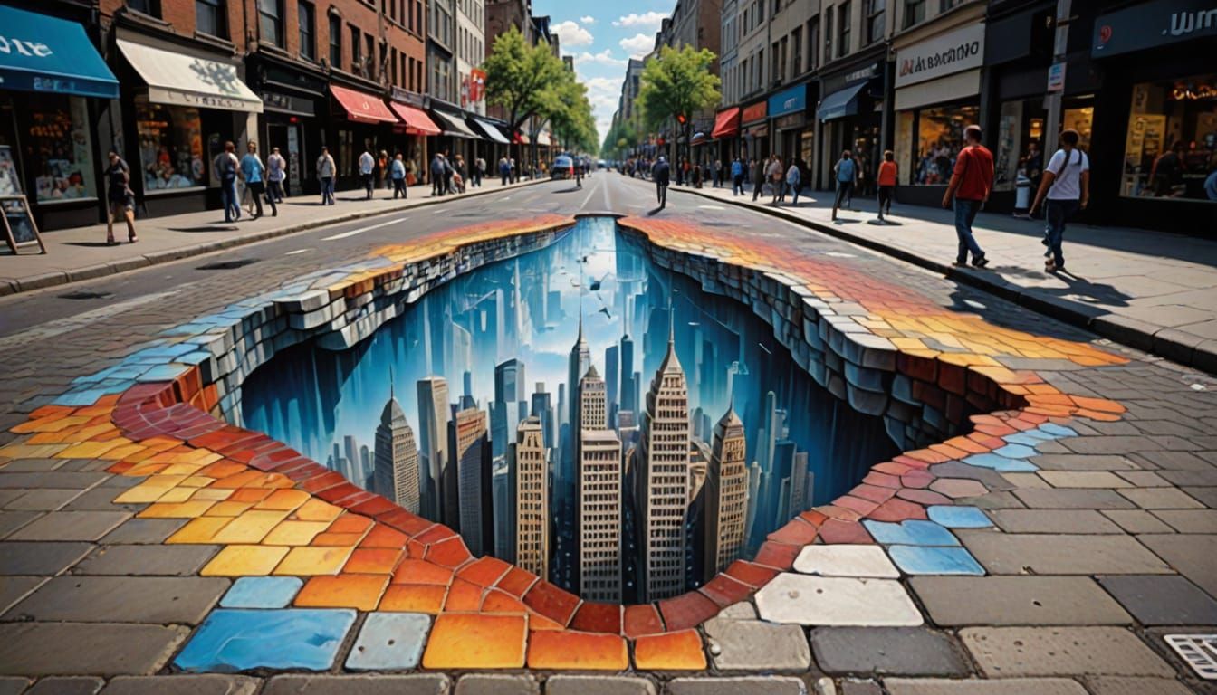 Mind-Bending Cityscape in Vibrant 3D Anamorphic Style
