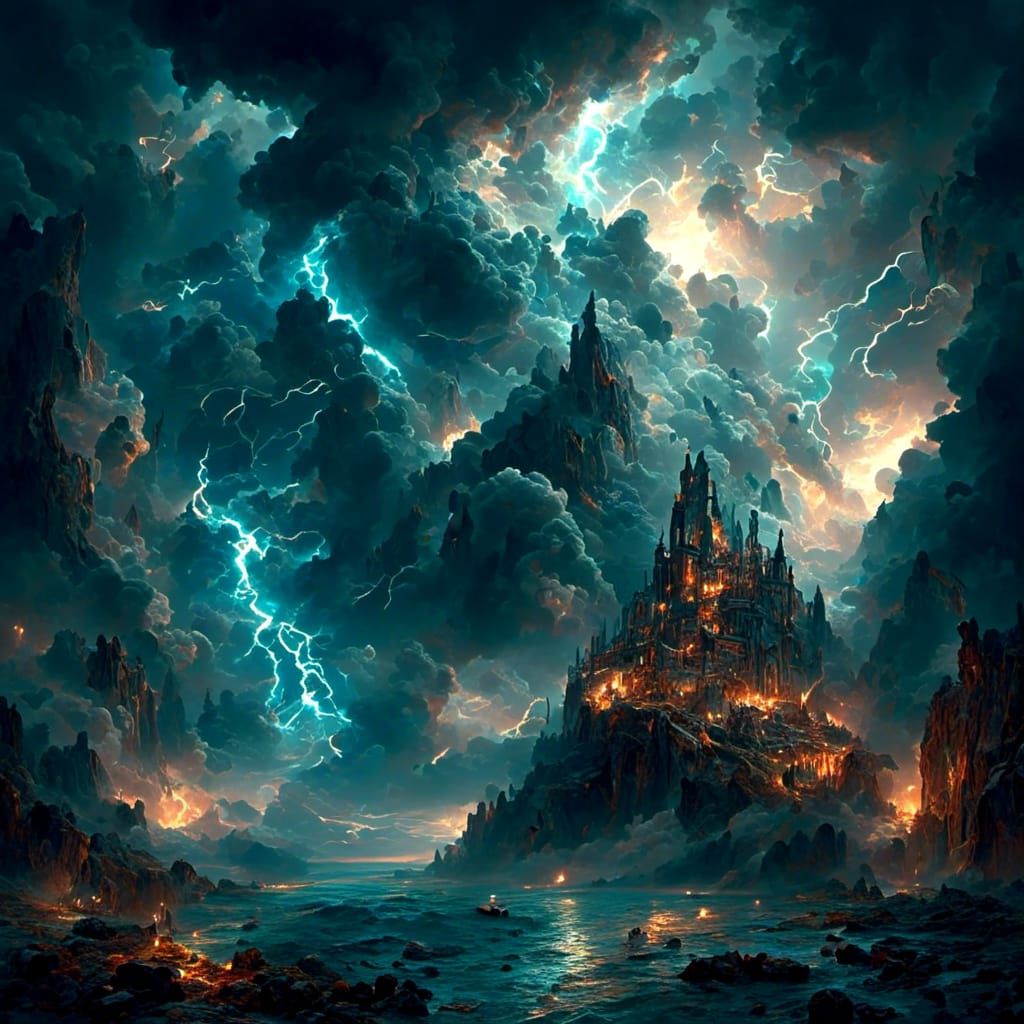 <lora:SurrealEpicLandscape:1.0><lora:Coherent:1.3>
Eerie otherworldly nightmarish vista with multiple forked lightning b...