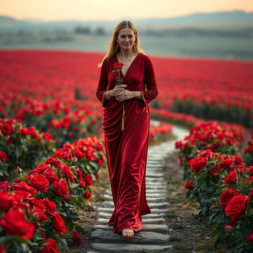 Mary Magdalene in Red Velvet and Roses
