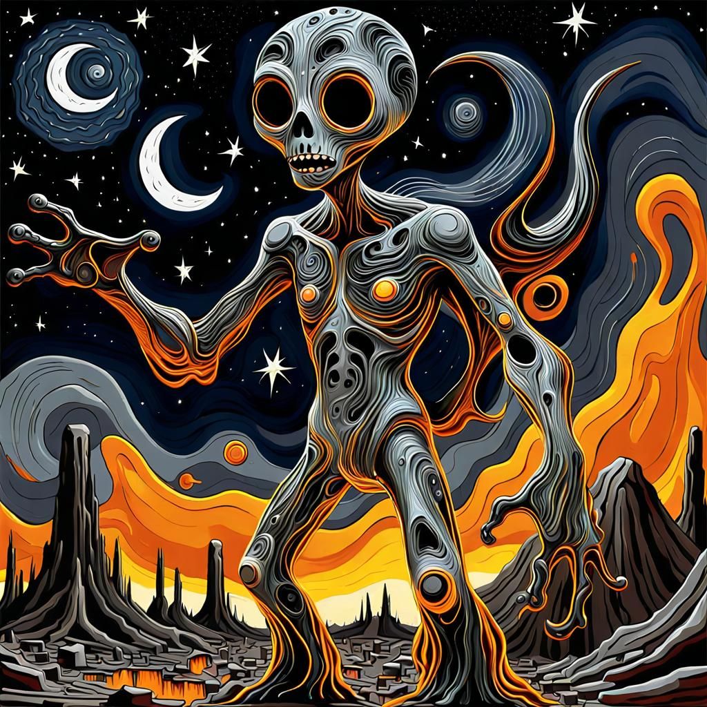 Molten Iron Starry Night: Abstract Expressionism