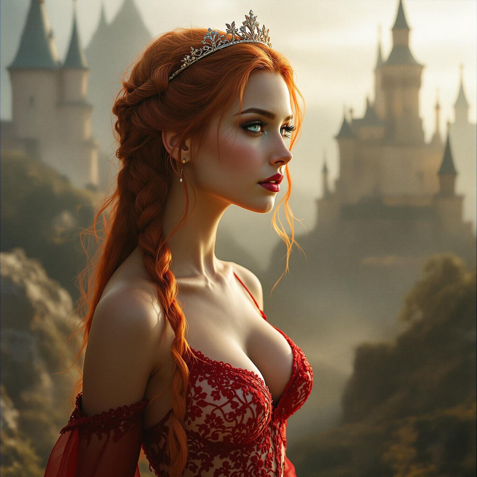 Ethereal Fantasy Princess in Lacy Red Bra and Tiara