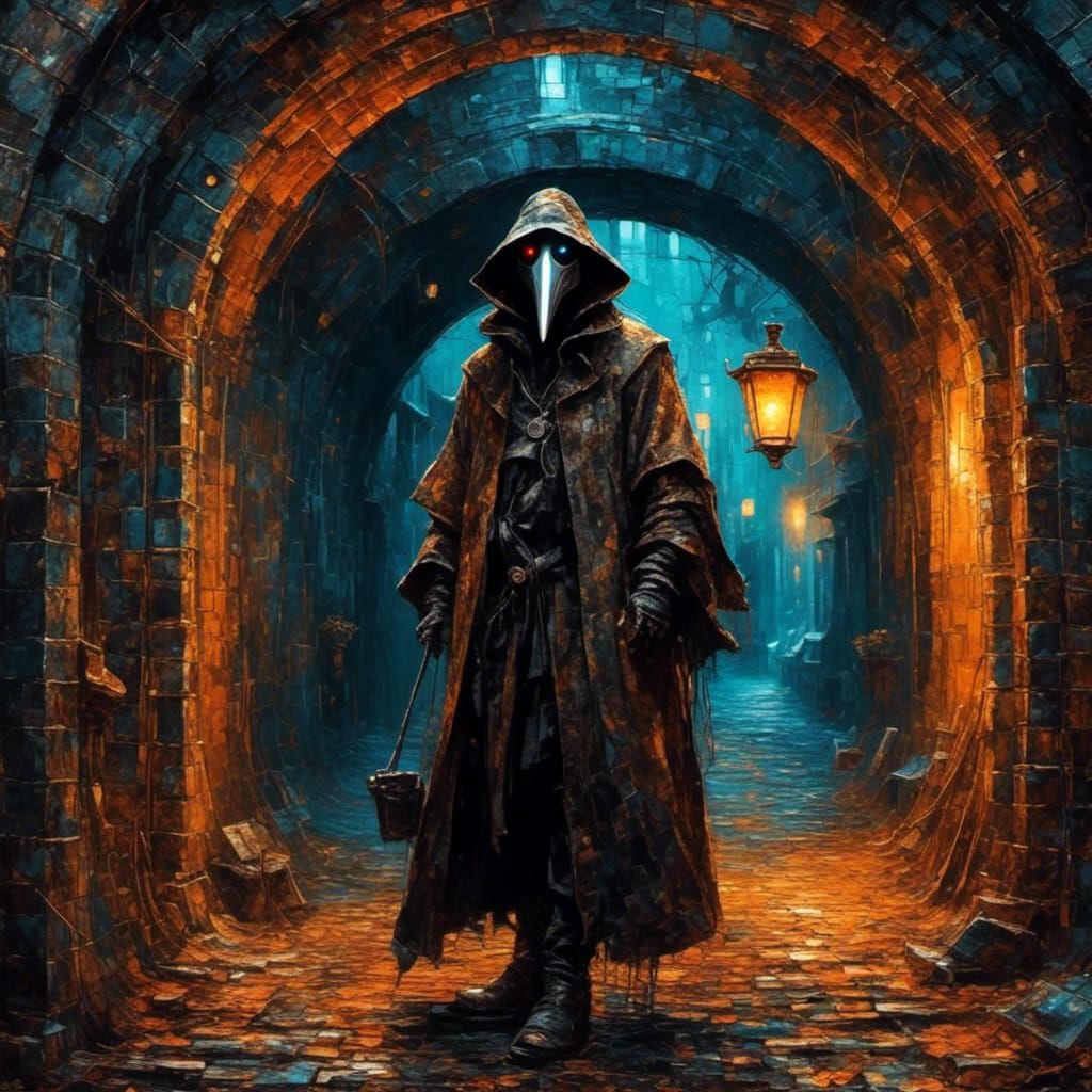 Medieval Plague Doctor in Dark Alleyway