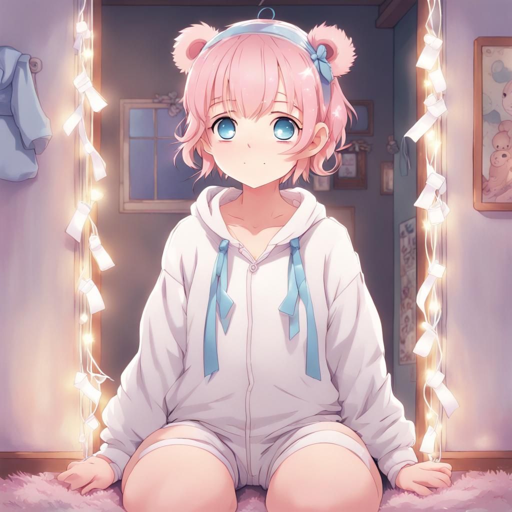 Cute Boy in Teddy Onesie, Manga Style