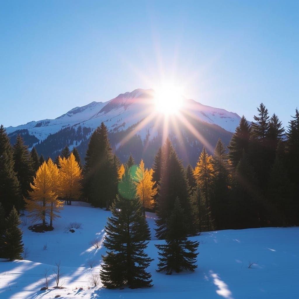 Peaceful Snowy Mountain Landscape in Vibrant Colors