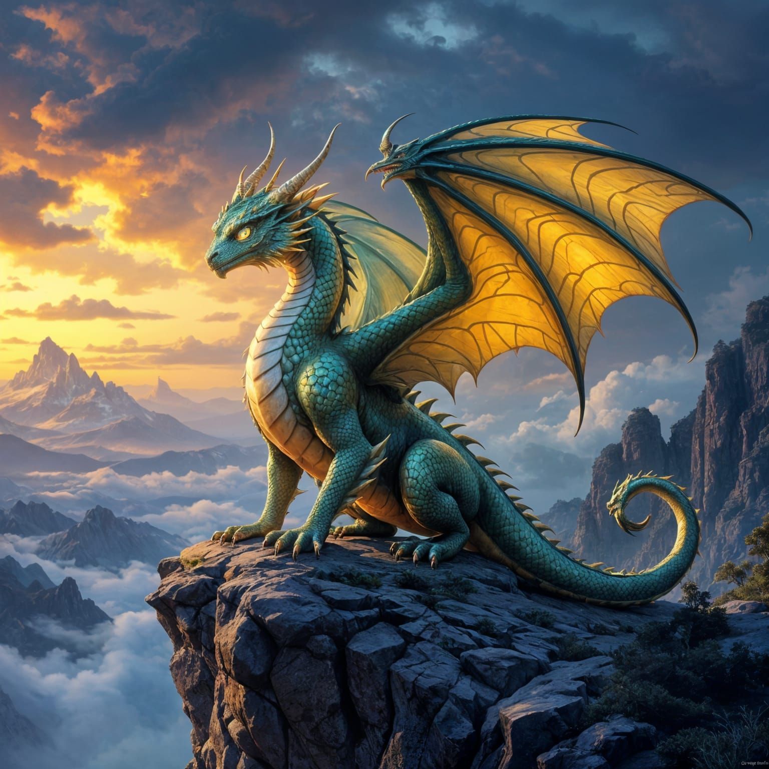 Ornate Dragon with Iridescent Scales Surveys Kingdom