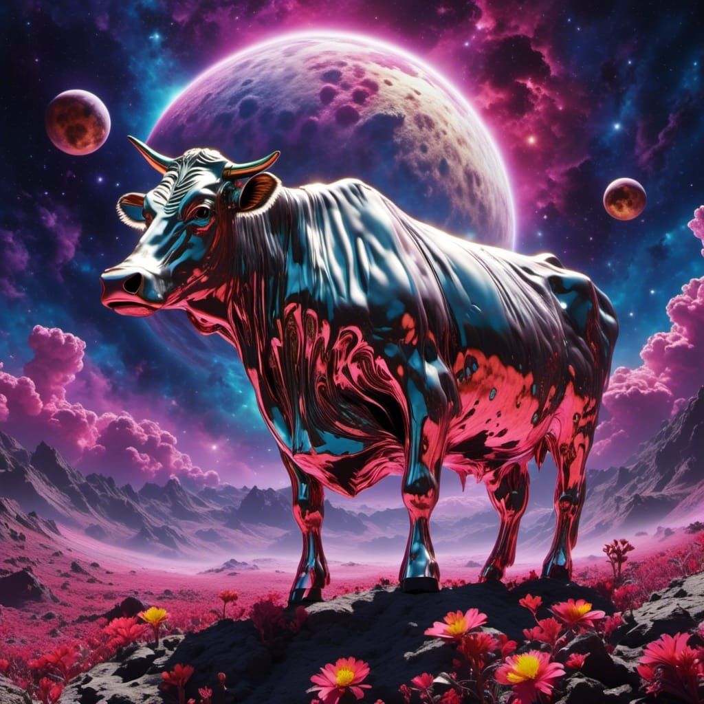 Chibi Cow Leaps Over the Moon